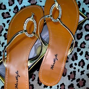 Gold hard bottom flip flops